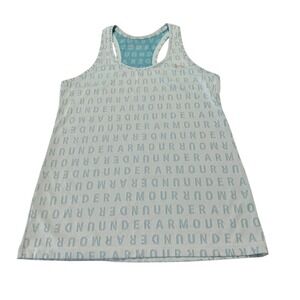 Under Armour Womens Racerback Tank Top Blue All Over Logo Print Size Medium